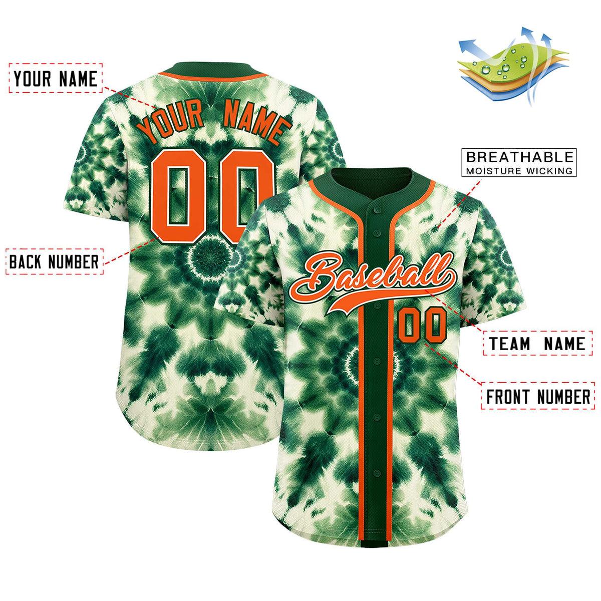 Custom Green Tie-Dye Graffiti Pattern Authentic Baseball Jersey| KXKSHOP