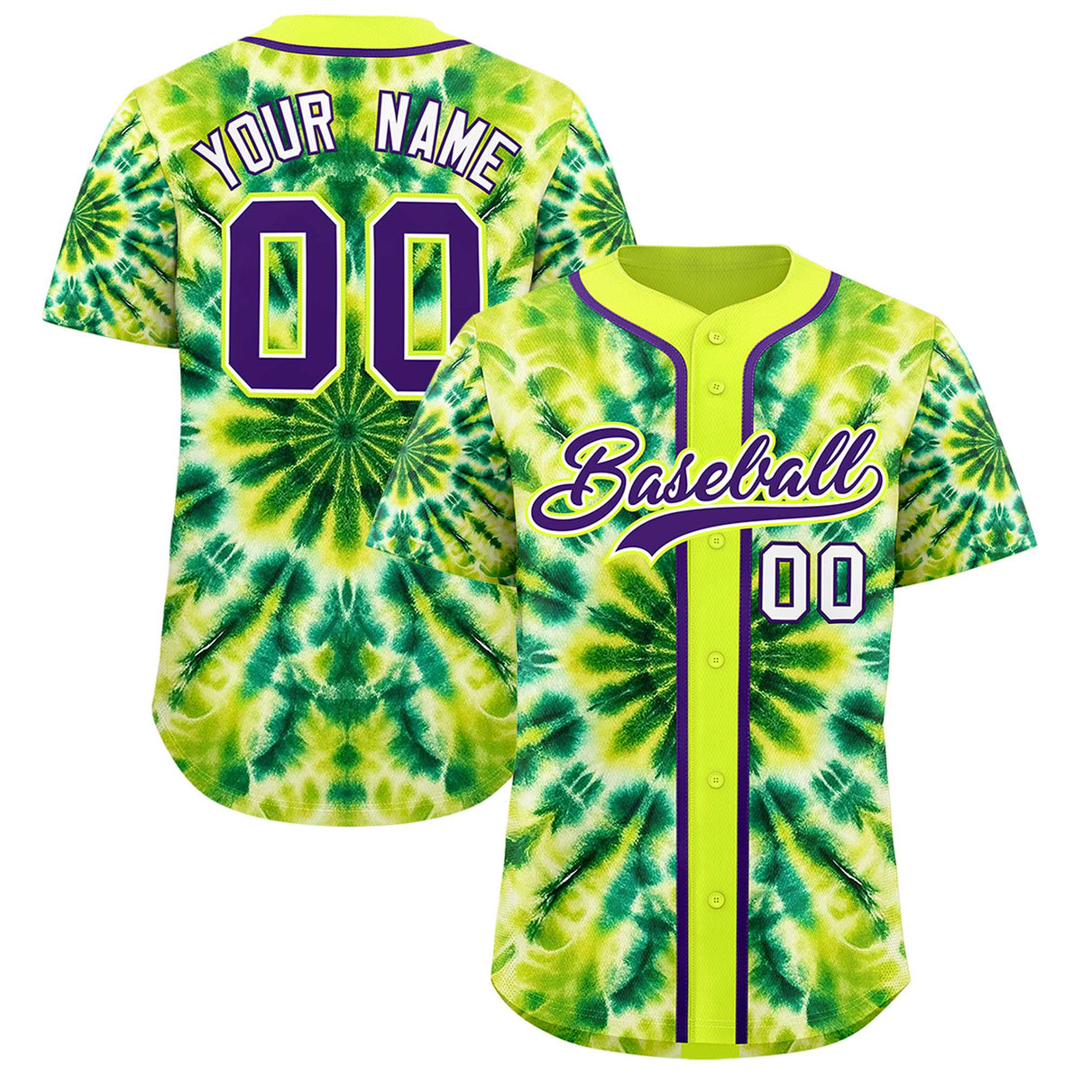 Custom Fluorescent Green Tie-Dye Graffiti Pattern Authentic Baseball Jersey| KXKSHOP