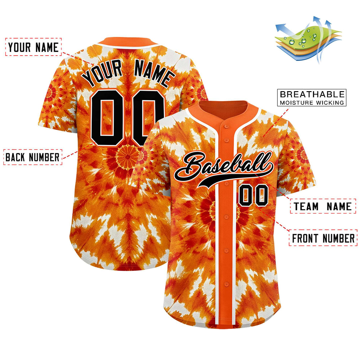 Custom Orange Tie-Dye Graffiti Pattern Authentic Baseball Jersey| KXKSHOP