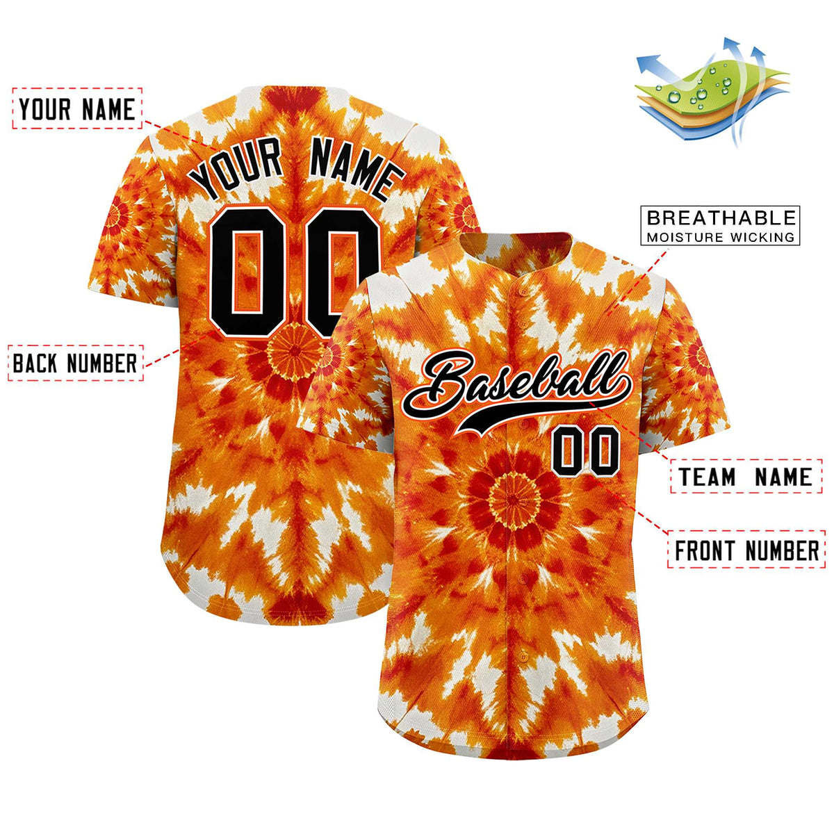 Custom Multi Color Tie-Dye Graffiti Pattern Authentic Baseball Jersey| KXKSHOP