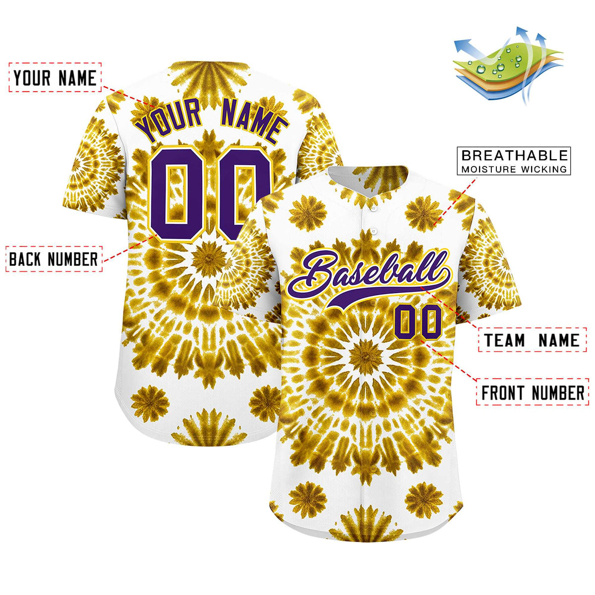 Custom Multi Color Tie-Dye Graffiti Pattern Authentic Baseball Jersey| KXKSHOP