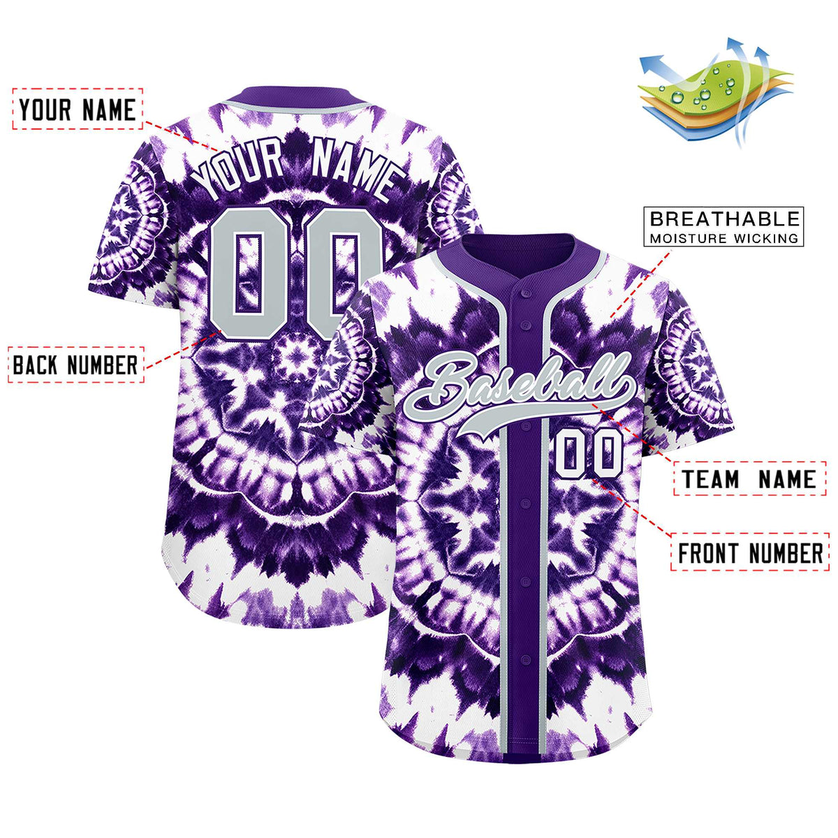 Custom Purple Tie-Dye Graffiti Pattern Authentic Baseball Jersey| KXKSHOP