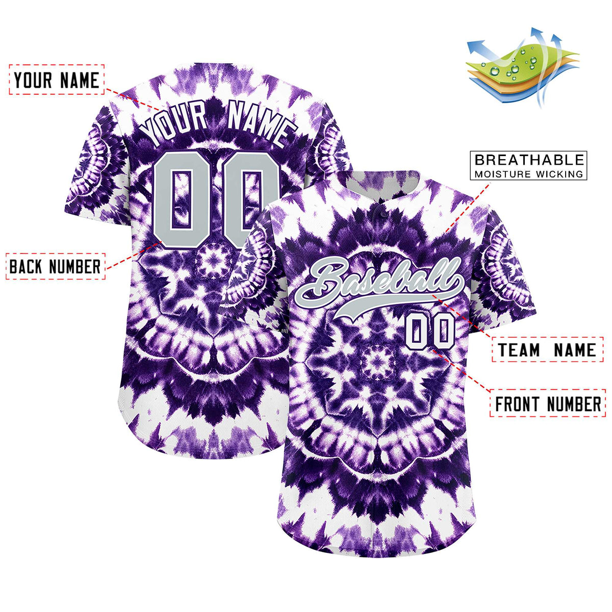 Custom Multi Color Tie-Dye Graffiti Pattern Authentic Baseball Jersey| KXKSHOP