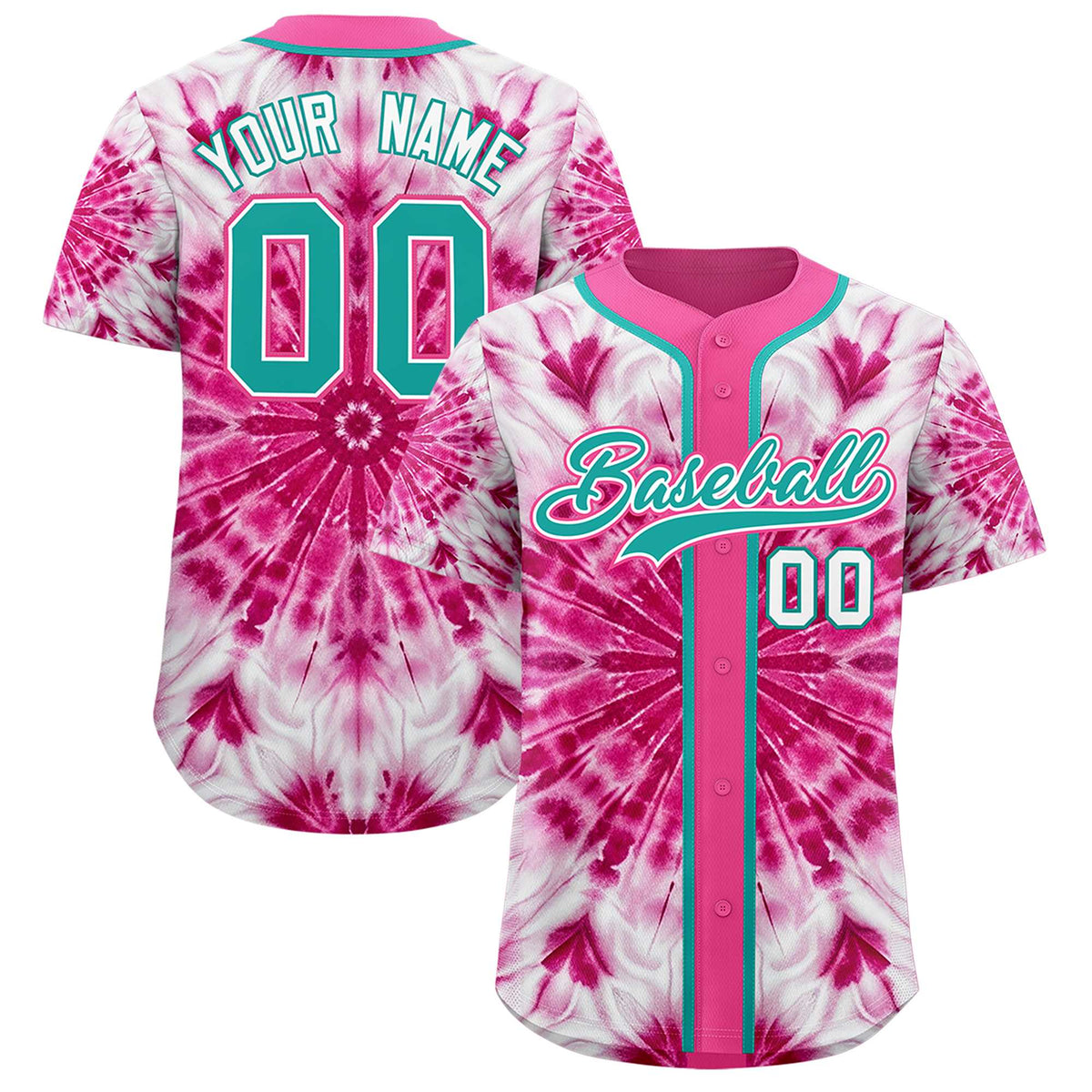 Custom Pink Tie-Dye Graffiti Pattern Authentic Baseball Jersey| KXKSHOP
