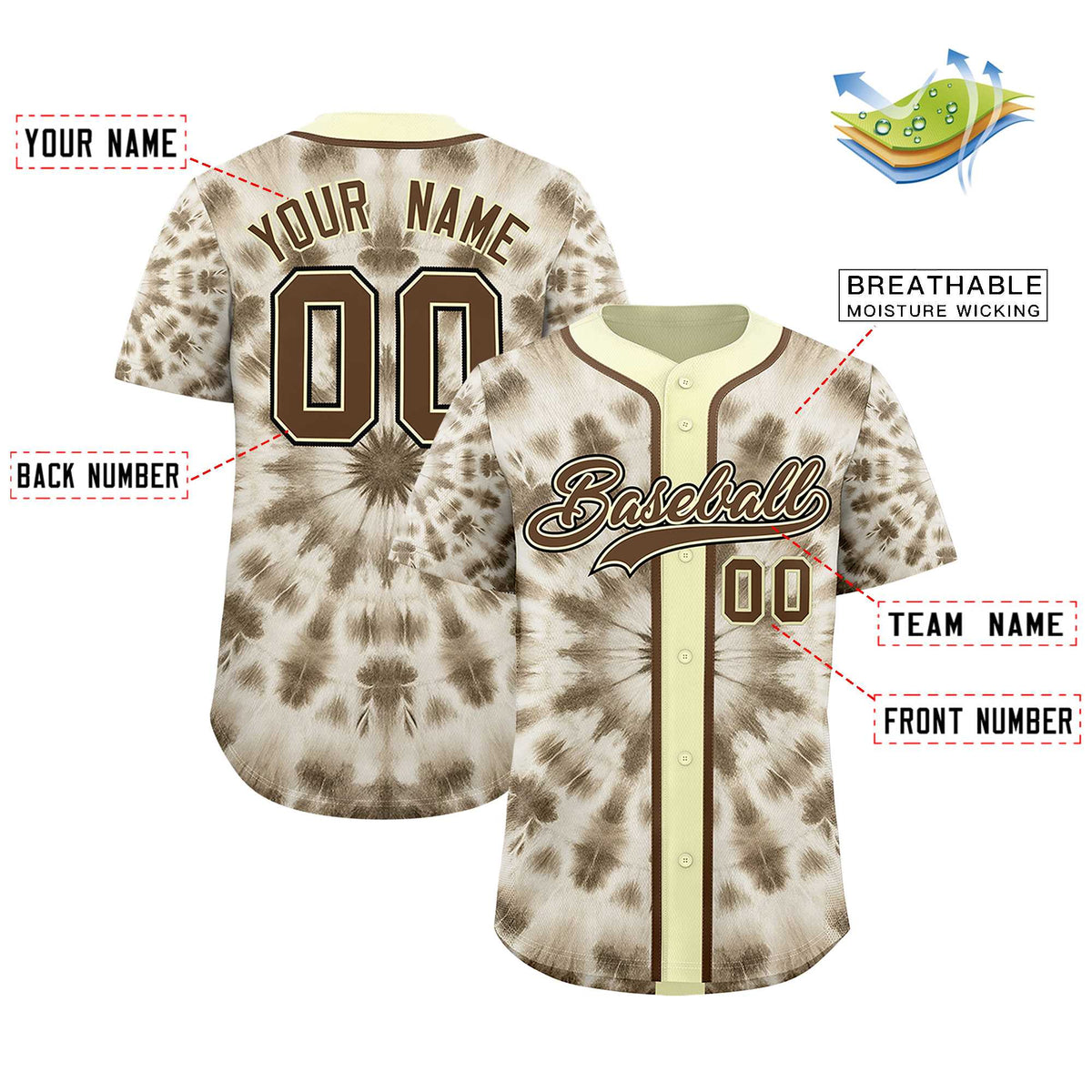 Custom Cream Tie-Dye Graffiti Pattern Authentic Baseball Jersey| KXKSHOP