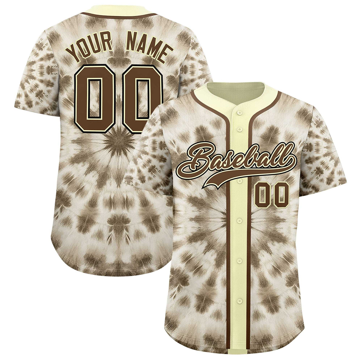 Custom Cream Tie-Dye Graffiti Pattern Authentic Baseball Jersey| KXKSHOP