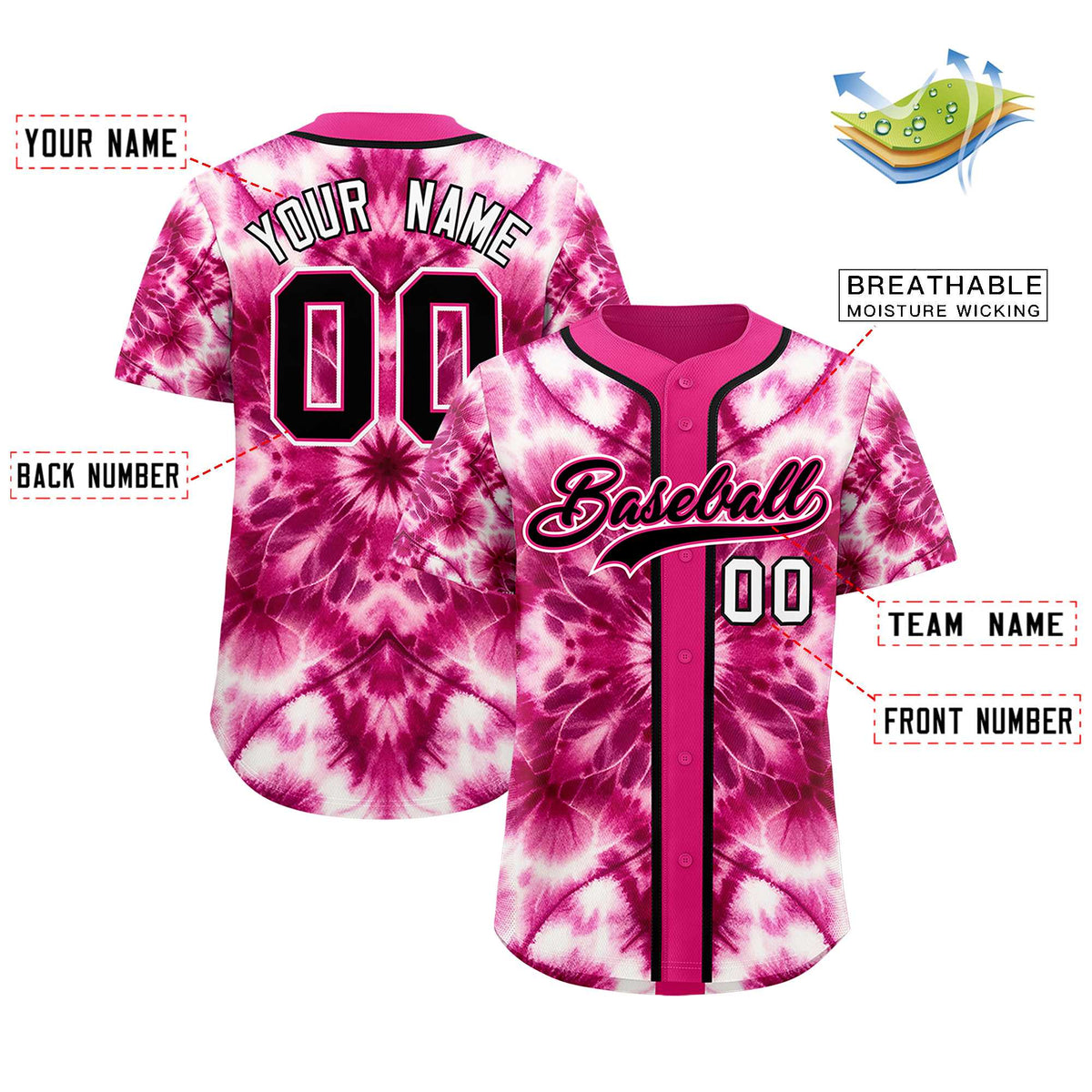 Custom Pink Tie-Dye Graffiti Pattern Authentic Baseball Jersey| KXKSHOP