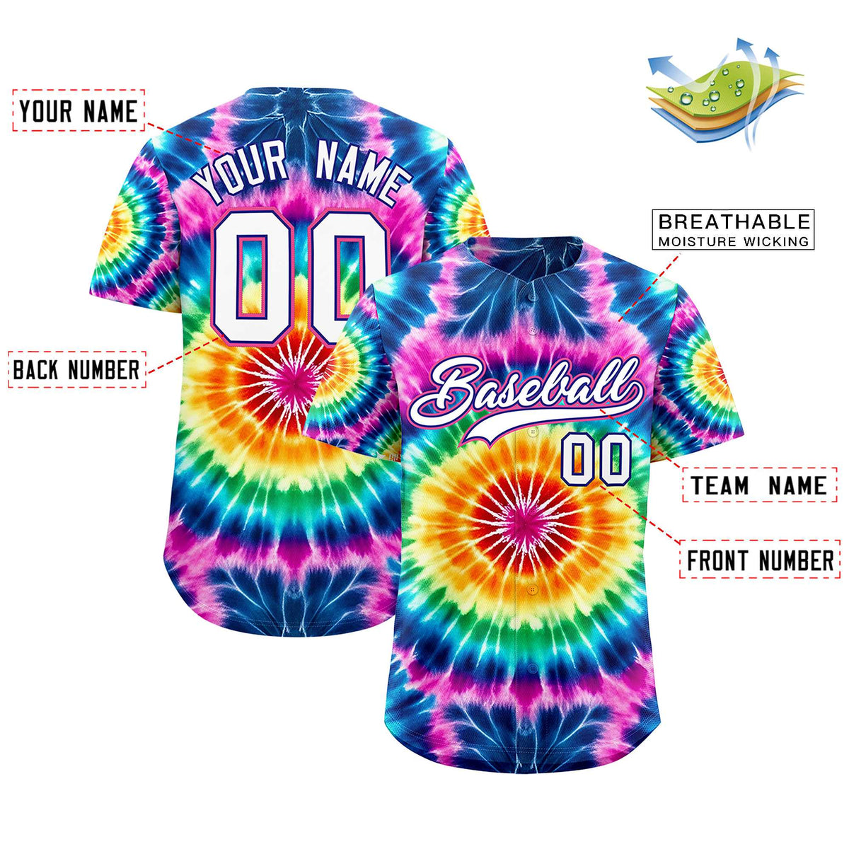 Custom Multi Color Tie-Dye Graffiti Pattern Authentic Baseball Jersey| KXKSHOP