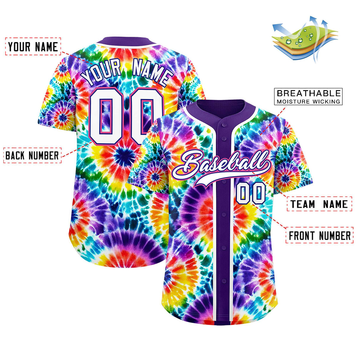 Custom Purple Tie-Dye Graffiti Pattern Authentic Baseball Jersey| KXKSHOP