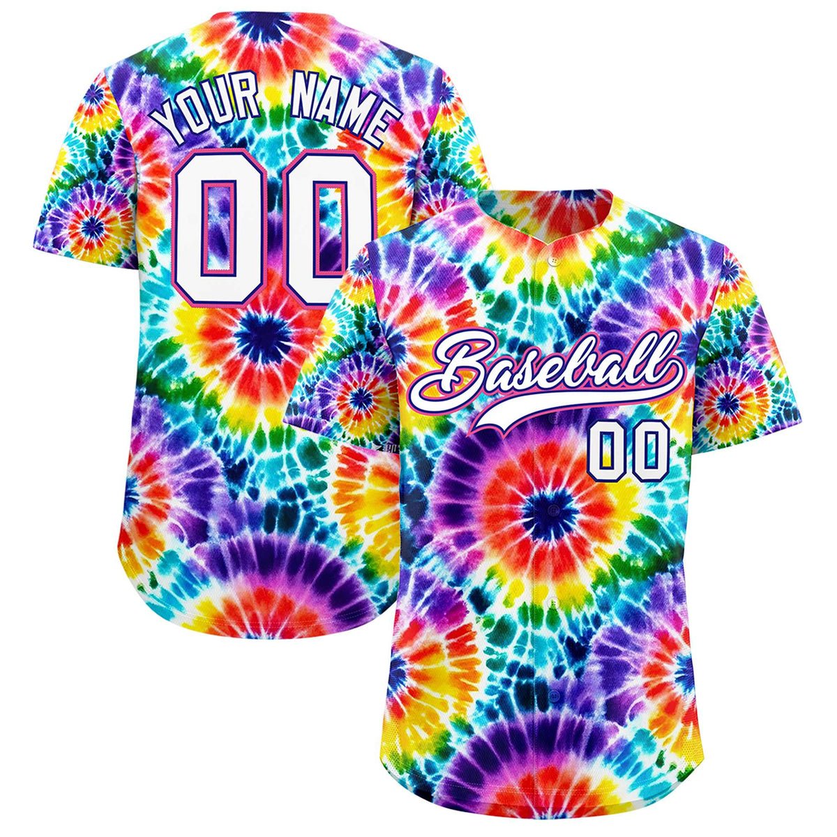 Custom Multi Color Tie-Dye Graffiti Pattern Authentic Baseball Jersey| KXKSHOP