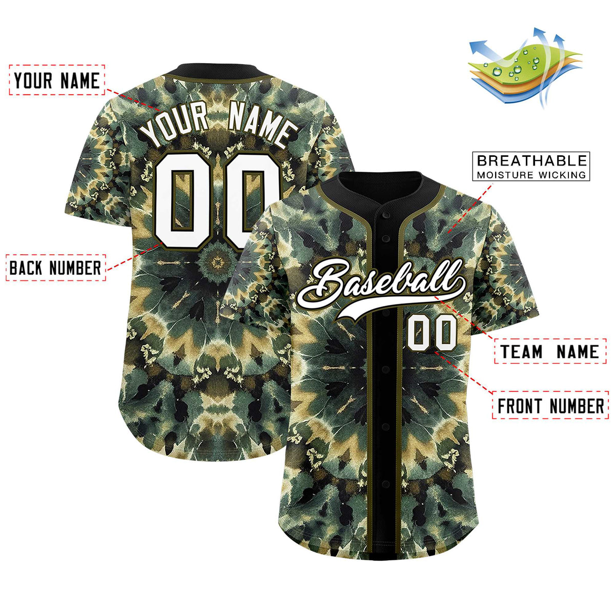 Custom Black Tie-Dye Graffiti Pattern Authentic Baseball Jersey| KXKSHOP