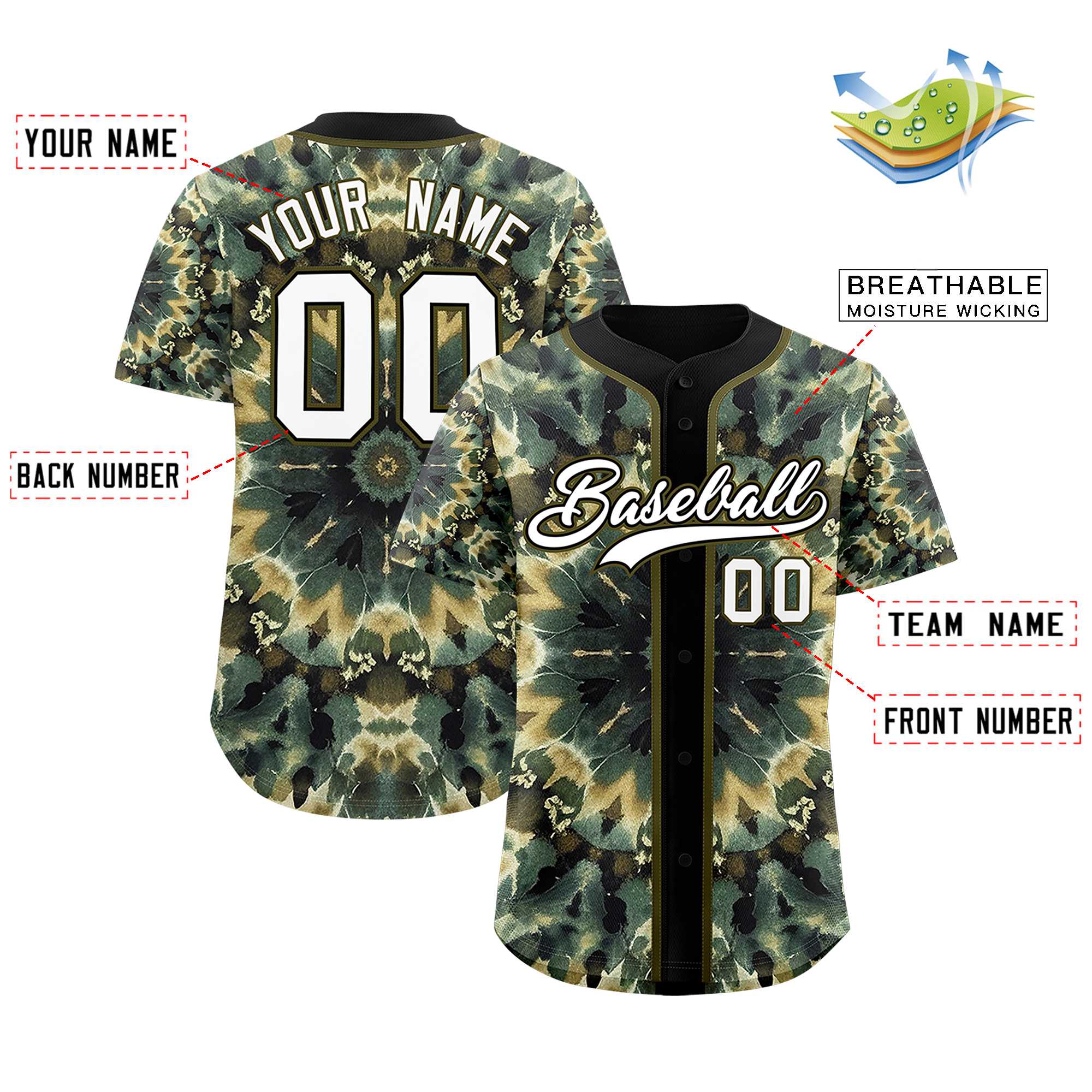 Custom Black Tie-Dye Graffiti Pattern Authentic Baseball Jersey| KXKSHOP