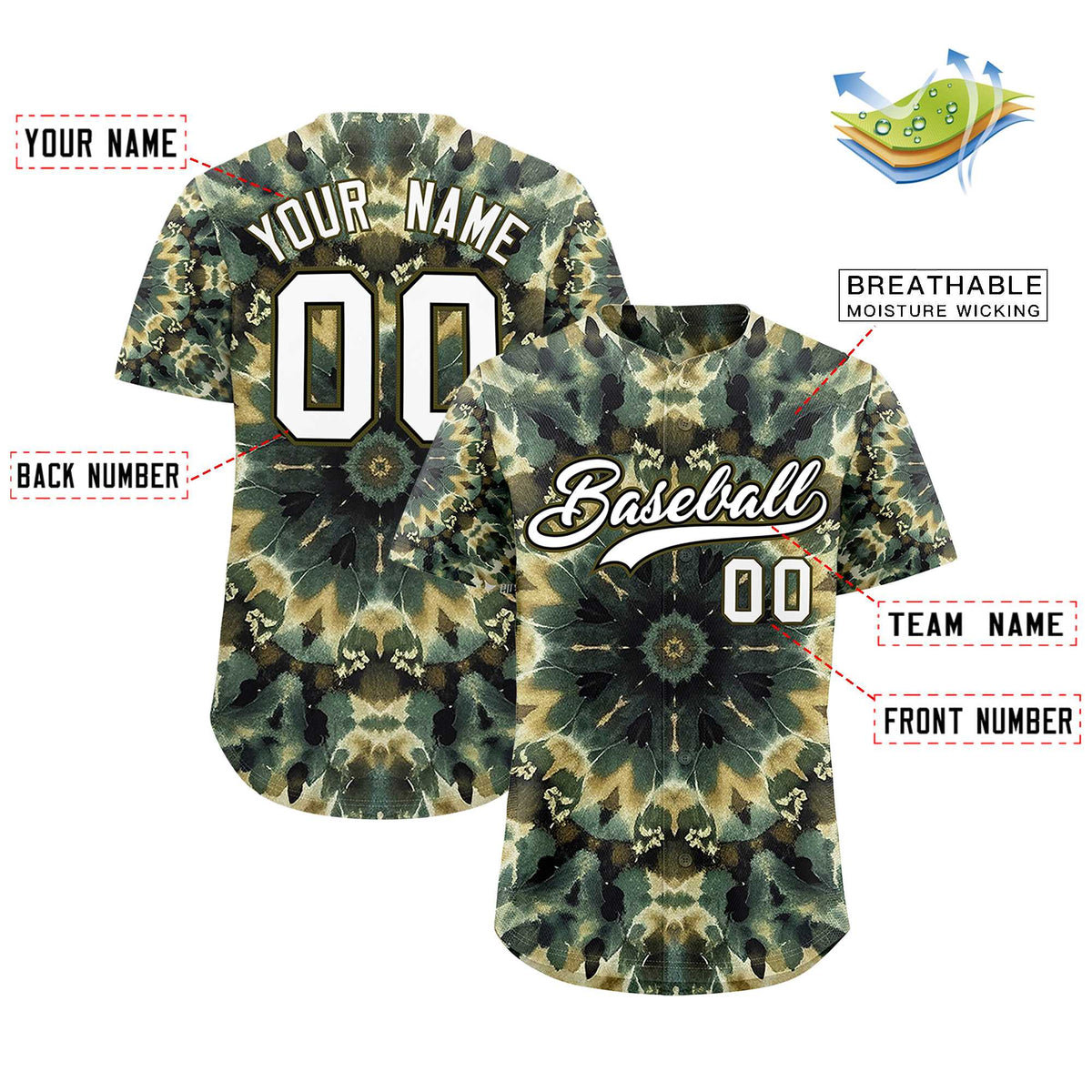 Custom Multi Color Tie-Dye Graffiti Pattern Authentic Baseball Jersey| KXKSHOP