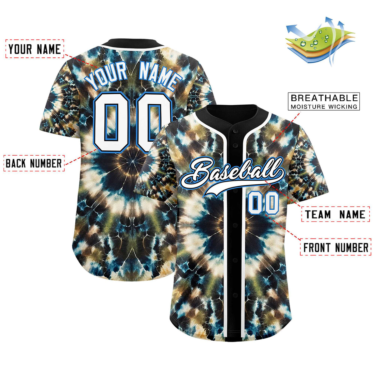 Custom Black Tie-Dye Graffiti Pattern Authentic Baseball Jersey| KXKSHOP