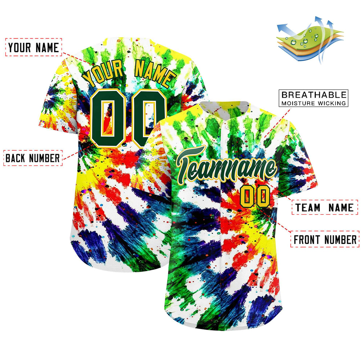 Custom Multi Color Tie-Dye Graffiti Pattern Authentic Baseball Jersey| KXKSHOP