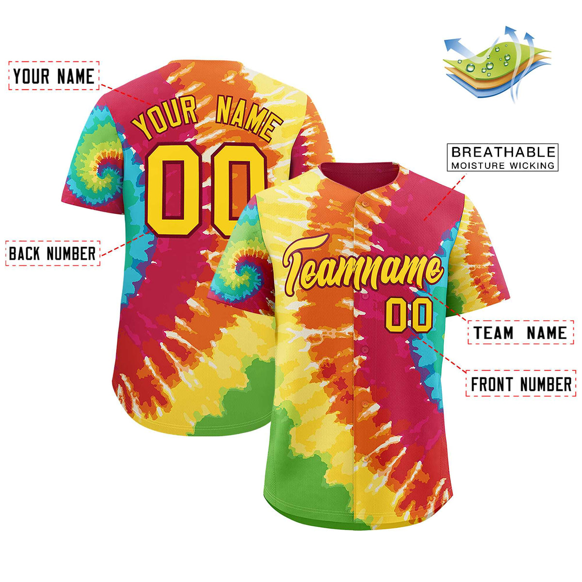 Custom Multi Color Tie-Dye Graffiti Pattern Authentic Baseball Jersey| KXKSHOP