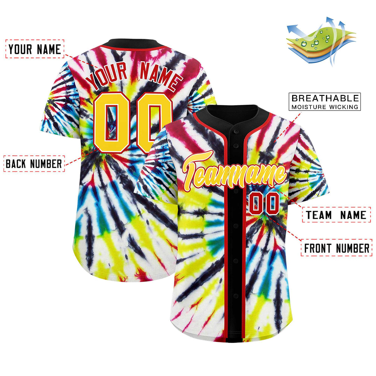 Custom Black Tie-Dye Graffiti Pattern Authentic Baseball Jersey| KXKSHOP