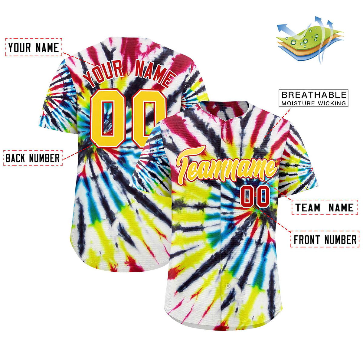 Custom Multi Color Tie-Dye Graffiti Pattern Authentic Baseball Jersey| KXKSHOP