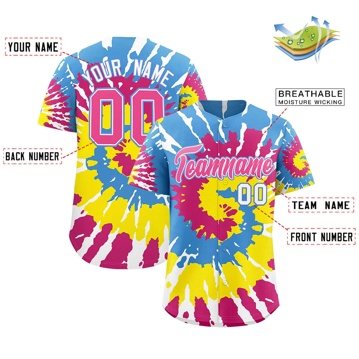 Custom Multi Color Tie-Dye Graffiti Pattern Authentic Baseball Jersey| KXKSHOP