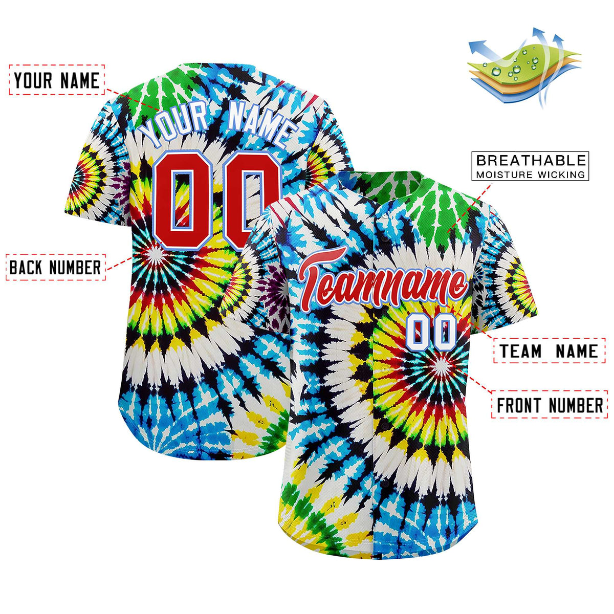 Custom Multi Color Tie-Dye Graffiti Pattern Authentic Baseball Jersey| KXKSHOP