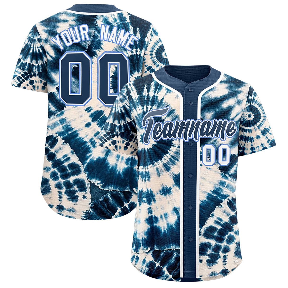 Custom Midnight Blue Tie-Dye Graffiti Pattern Authentic Baseball Jersey| KXKSHOP