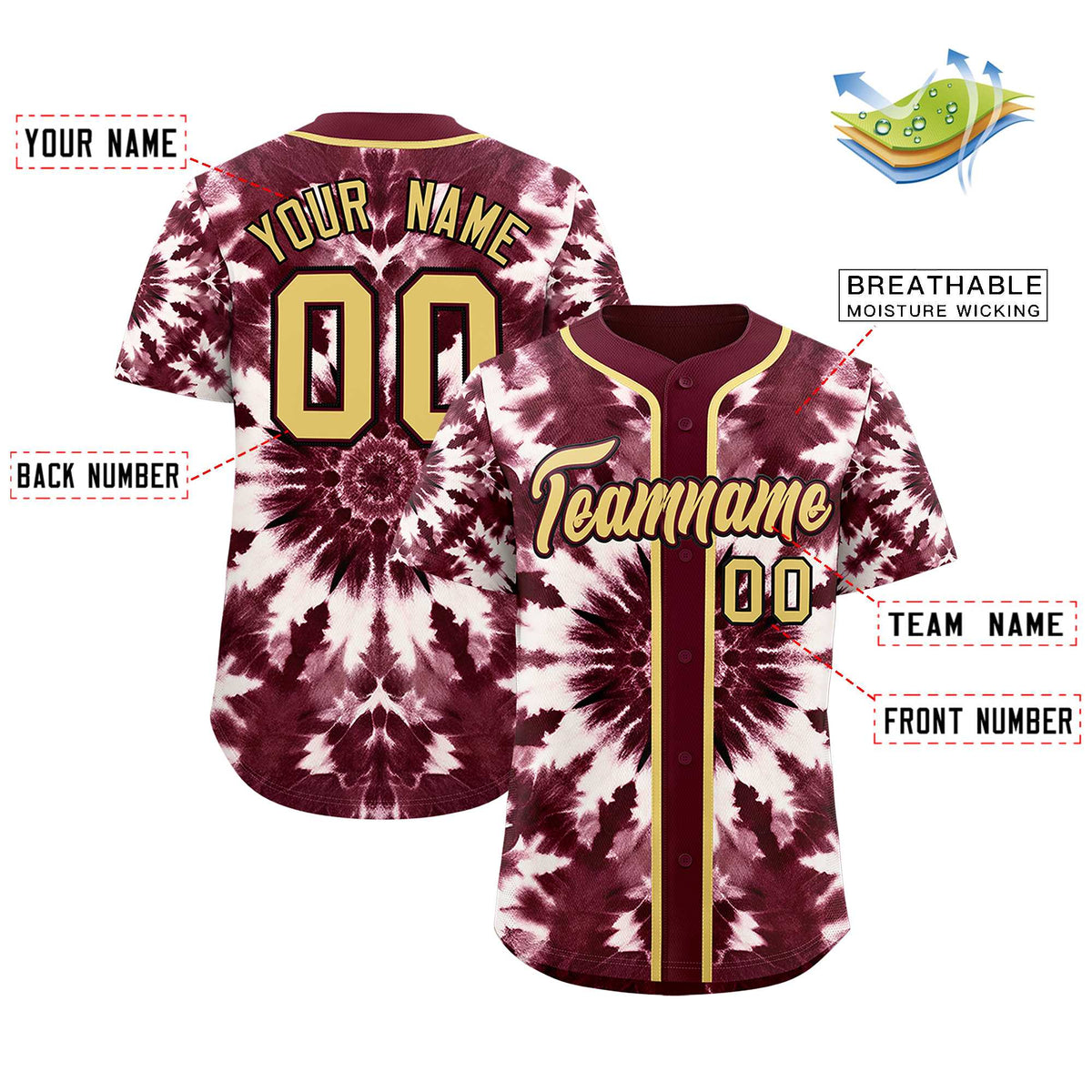 Custom Crimson Tie-Dye Graffiti Pattern Authentic Baseball Jersey| KXKSHOP