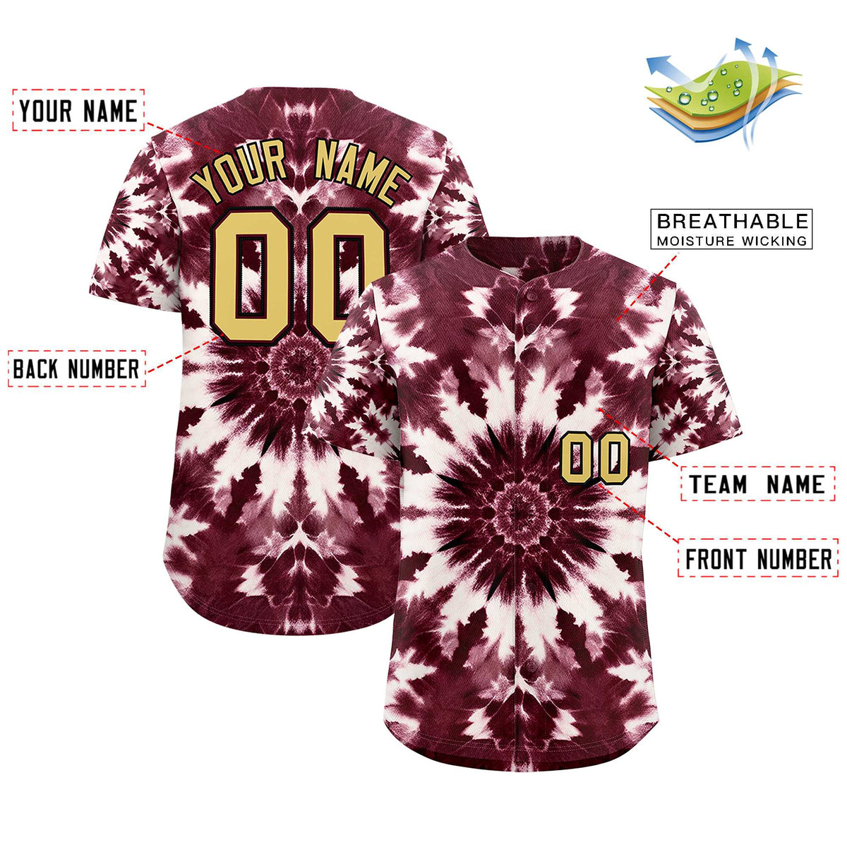 Custom Multi Color Tie-Dye Graffiti Pattern Authentic Baseball Jersey| KXKSHOP
