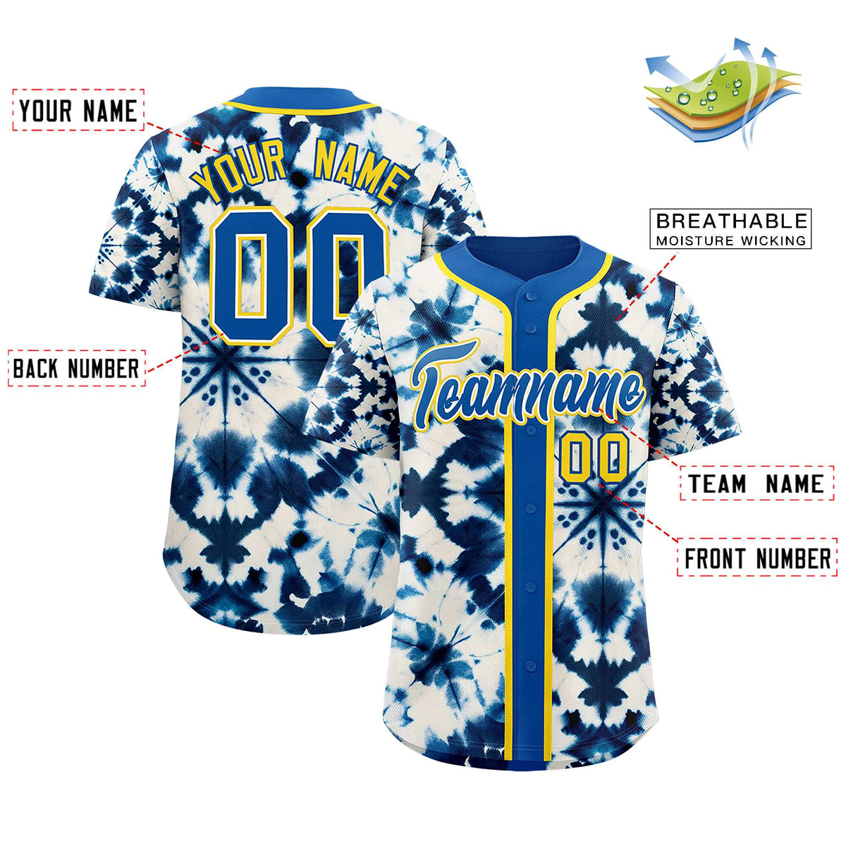 Custom Royal Tie-Dye Graffiti Pattern Authentic Baseball Jersey| KXKSHOP
