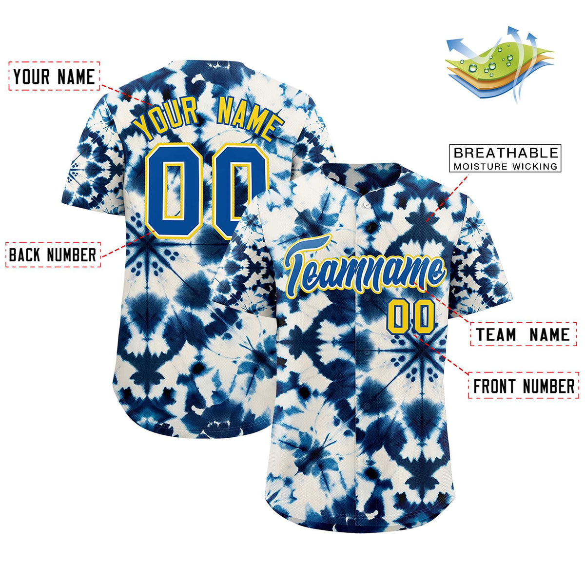 Custom Multi Color Tie-Dye Graffiti Pattern Authentic Baseball Jersey| KXKSHOP