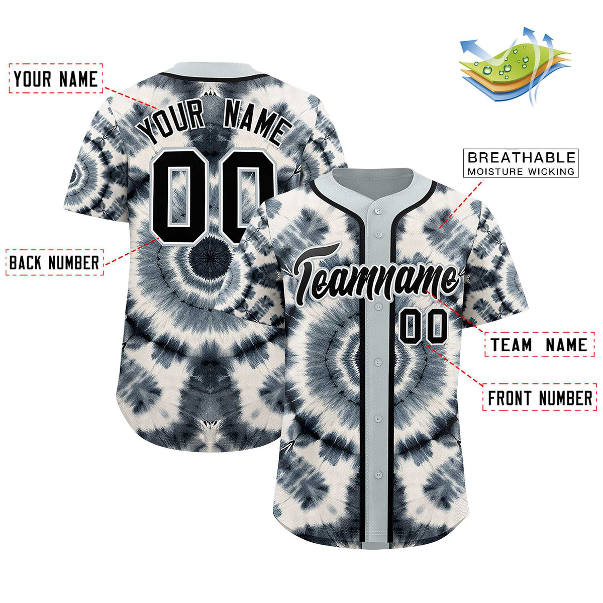 Custom Silver Tie-Dye Graffiti Pattern Authentic Baseball Jersey| KXKSHOP