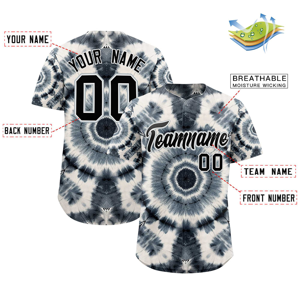 Custom Multi Color Tie-Dye Graffiti Pattern Authentic Baseball Jersey| KXKSHOP
