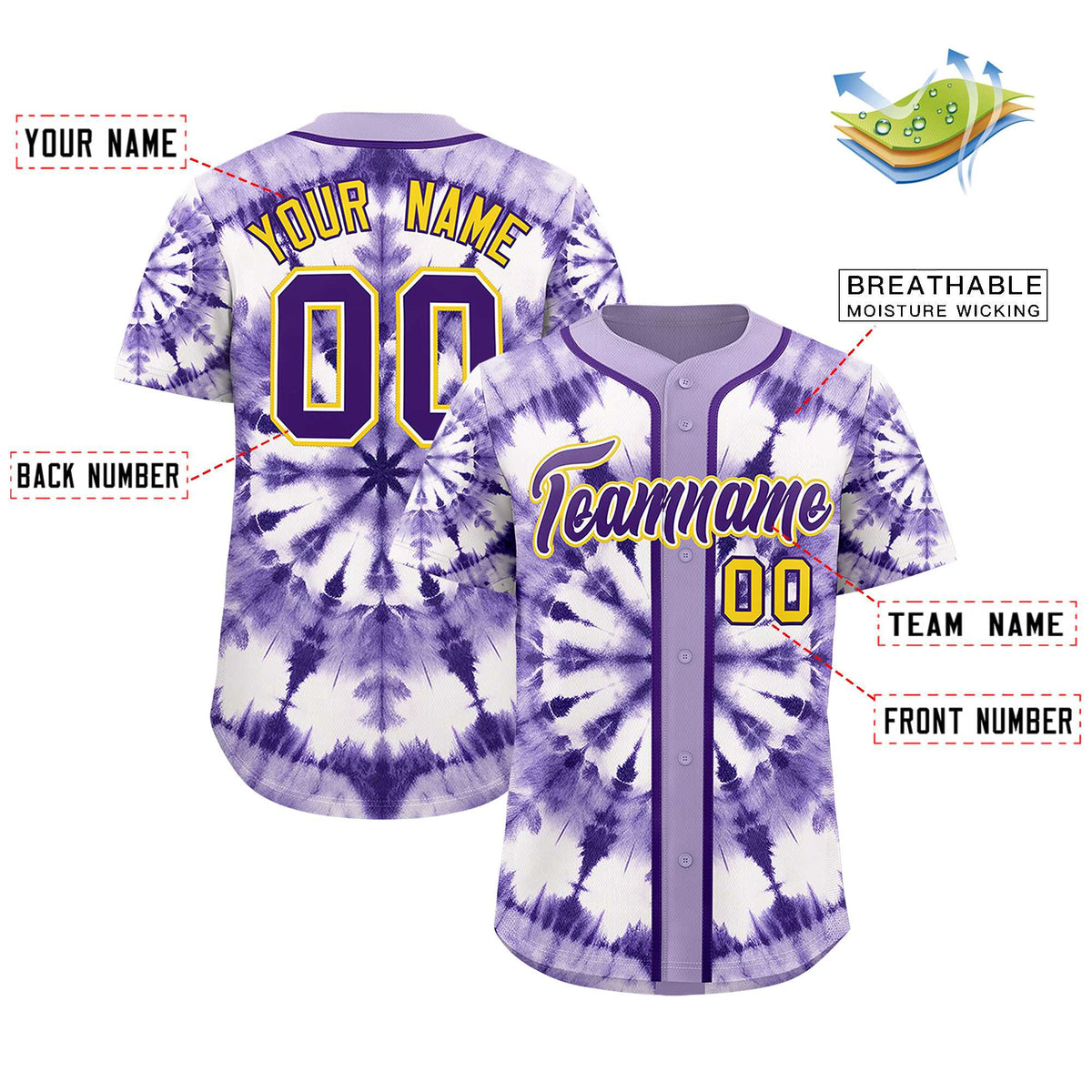 Custom Light Purple Tie-Dye Graffiti Pattern Authentic Baseball Jersey| KXKSHOP