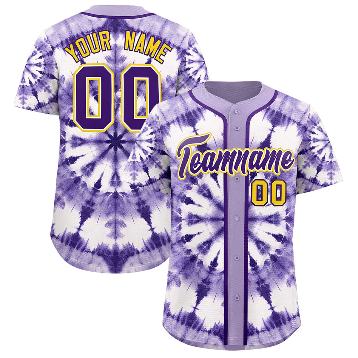 Custom Light Purple Tie-Dye Graffiti Pattern Authentic Baseball Jersey| KXKSHOP