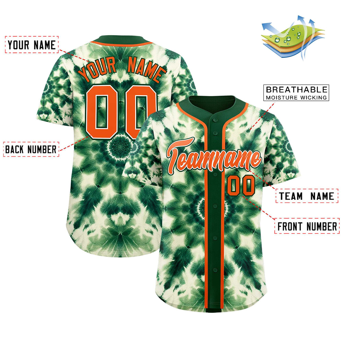 Custom Green Tie-Dye Graffiti Pattern Authentic Baseball Jersey| KXKSHOP
