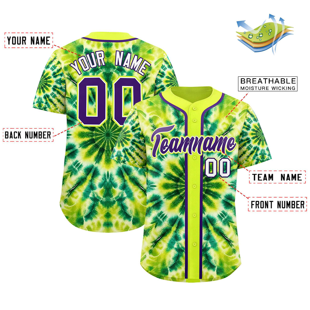 Custom Fluorescent Green Tie-Dye Graffiti Pattern Authentic Baseball Jersey| KXKSHOP