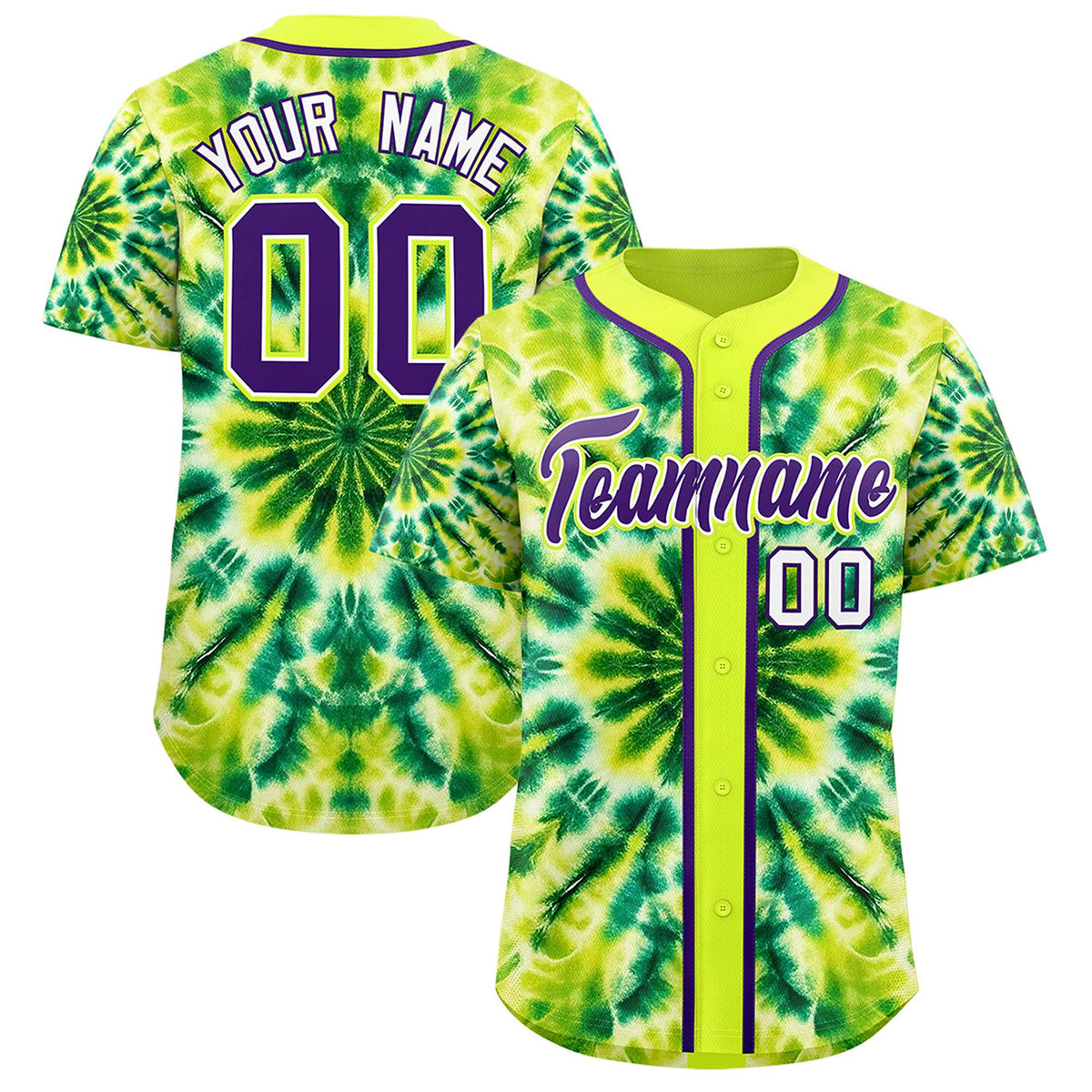 Custom Fluorescent Green Tie-Dye Graffiti Pattern Authentic Baseball Jersey| KXKSHOP