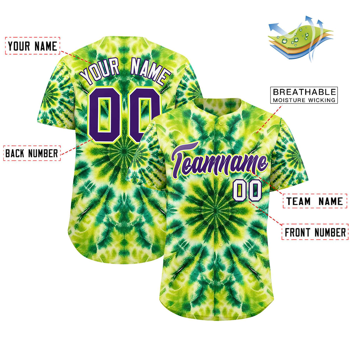 Custom Multi Color Tie-Dye Graffiti Pattern Authentic Baseball Jersey| KXKSHOP