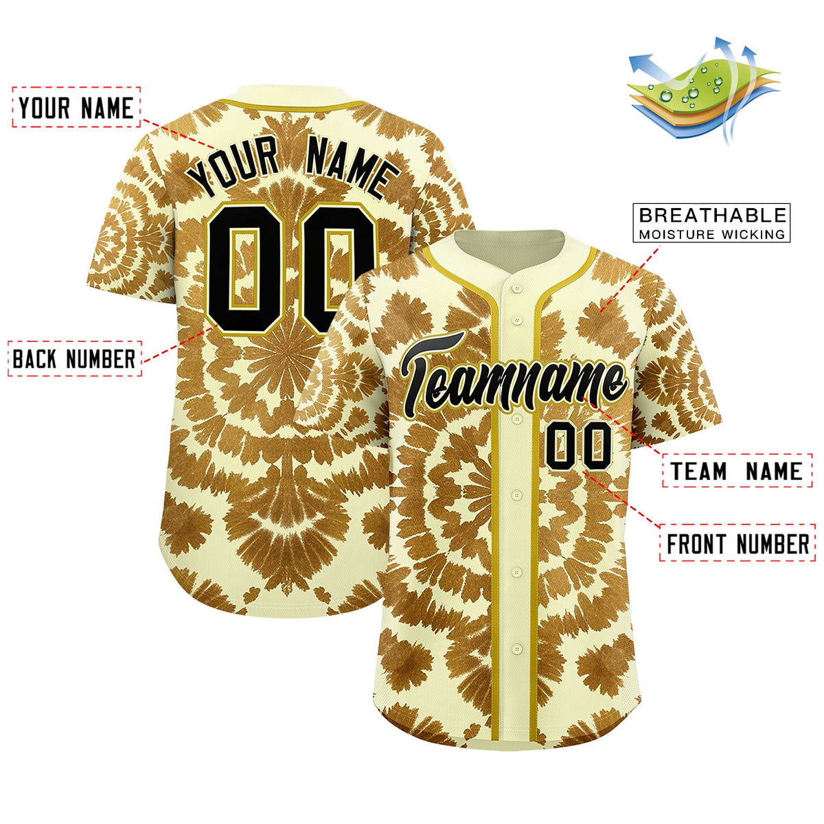 Custom Cream Tie-Dye Graffiti Pattern Authentic Baseball Jersey| KXKSHOP