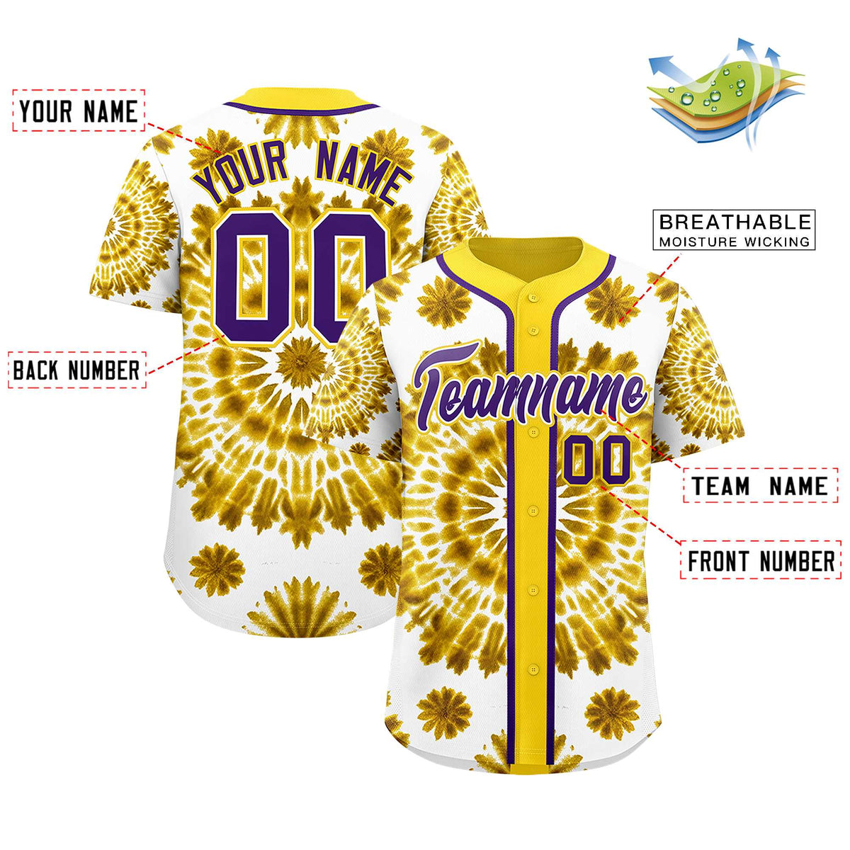 Custom Gold Tie-Dye Graffiti Pattern Authentic Baseball Jersey| KXKSHOP