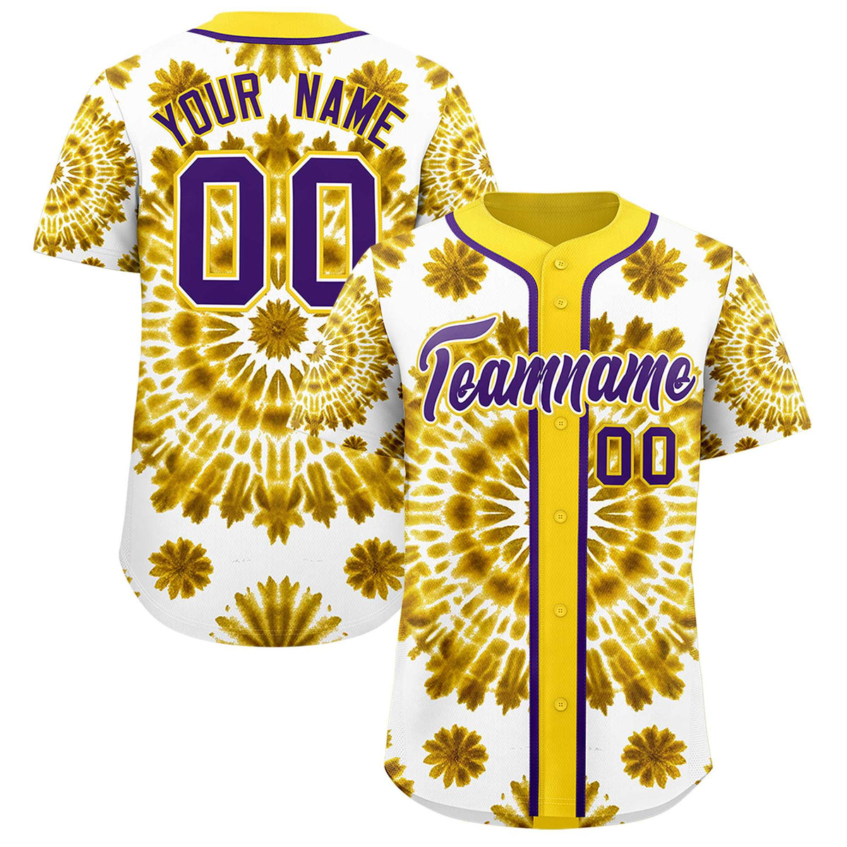 Custom Gold Tie-Dye Graffiti Pattern Authentic Baseball Jersey| KXKSHOP