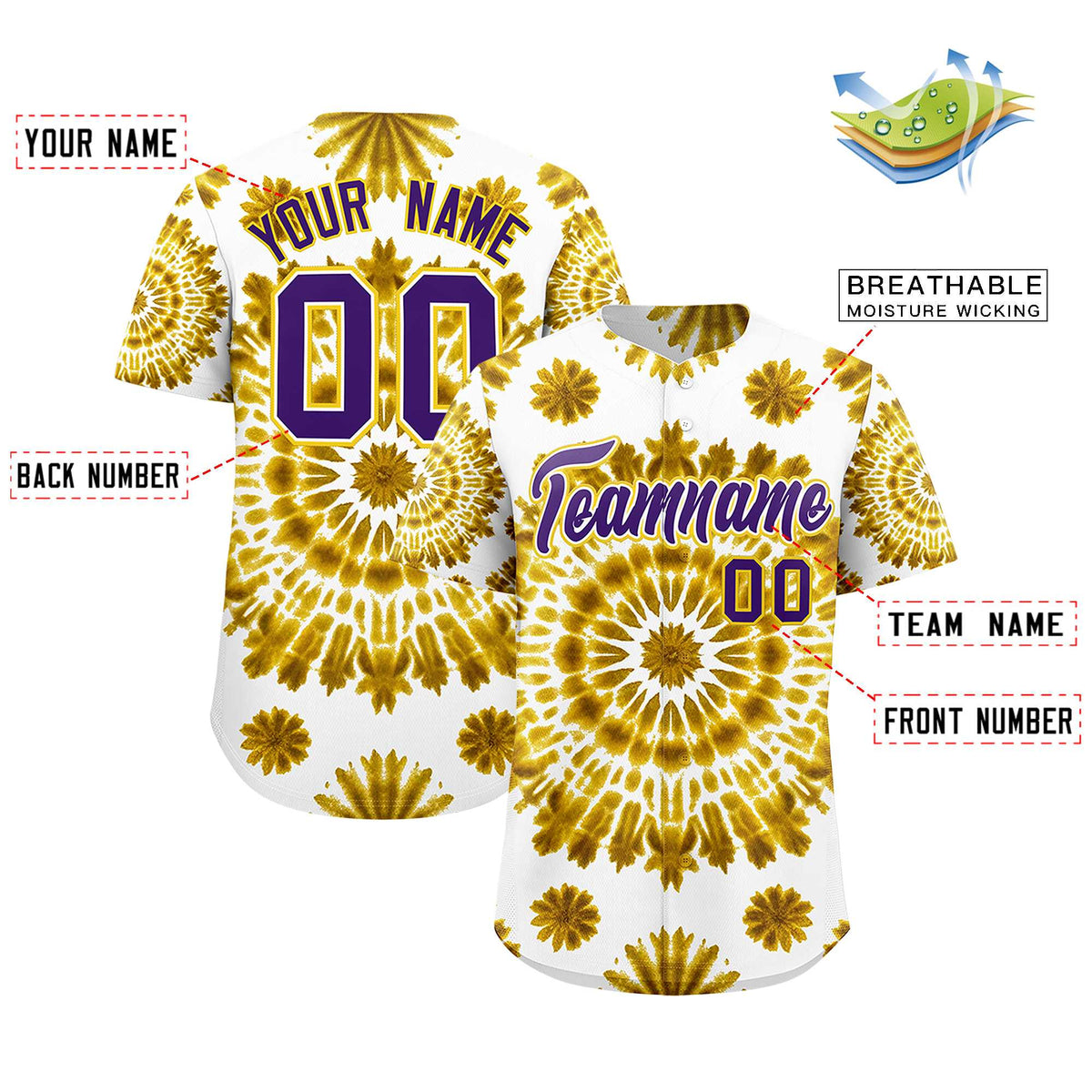 Custom Multi Color Tie-Dye Graffiti Pattern Authentic Baseball Jersey| KXKSHOP
