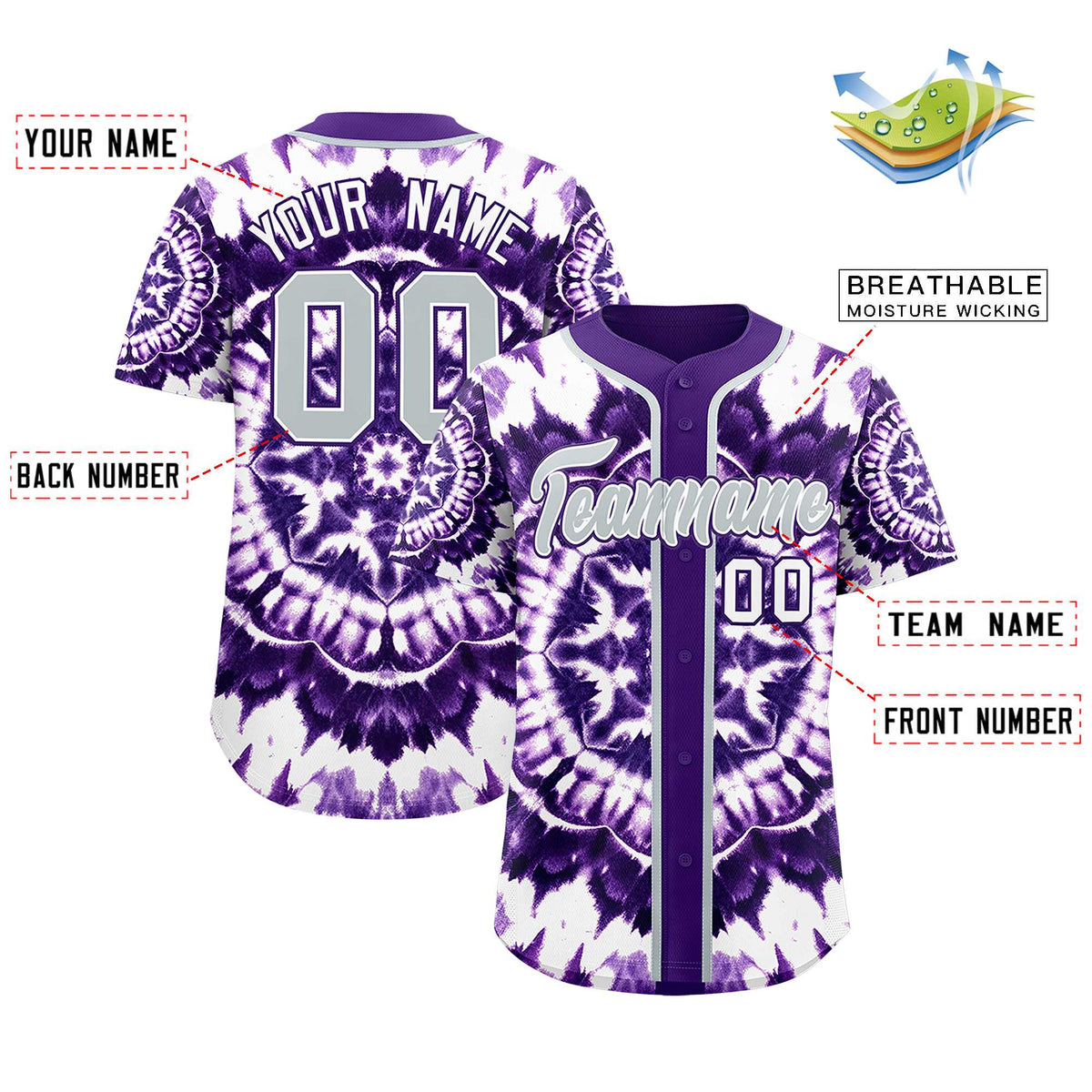 Custom Purple Tie-Dye Graffiti Pattern Authentic Baseball Jersey| KXKSHOP