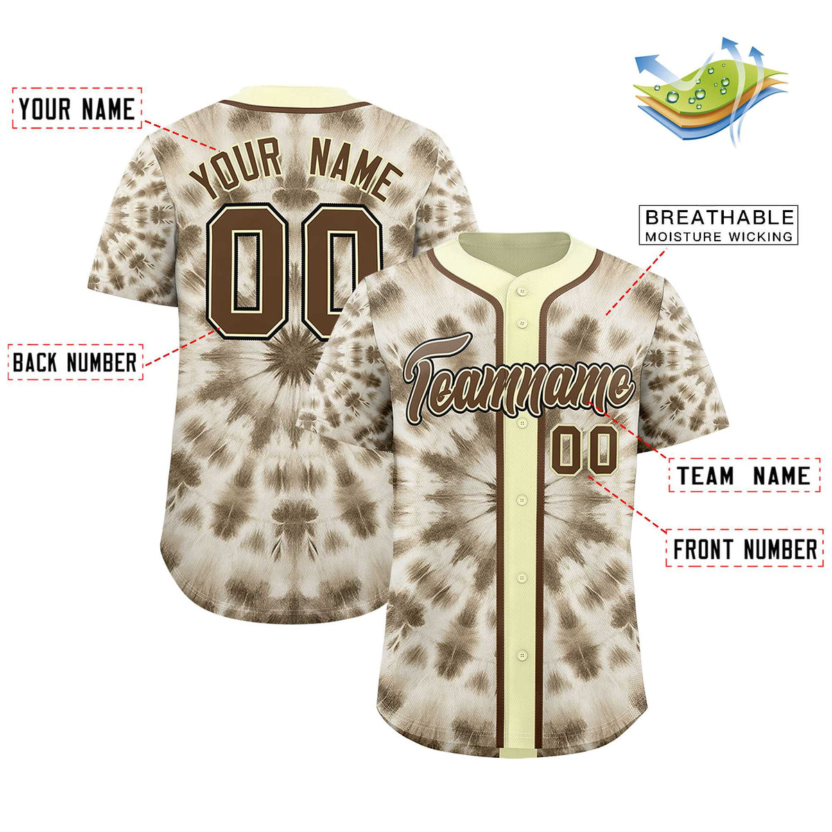 Custom Cream Tie-Dye Graffiti Pattern Authentic Baseball Jersey| KXKSHOP