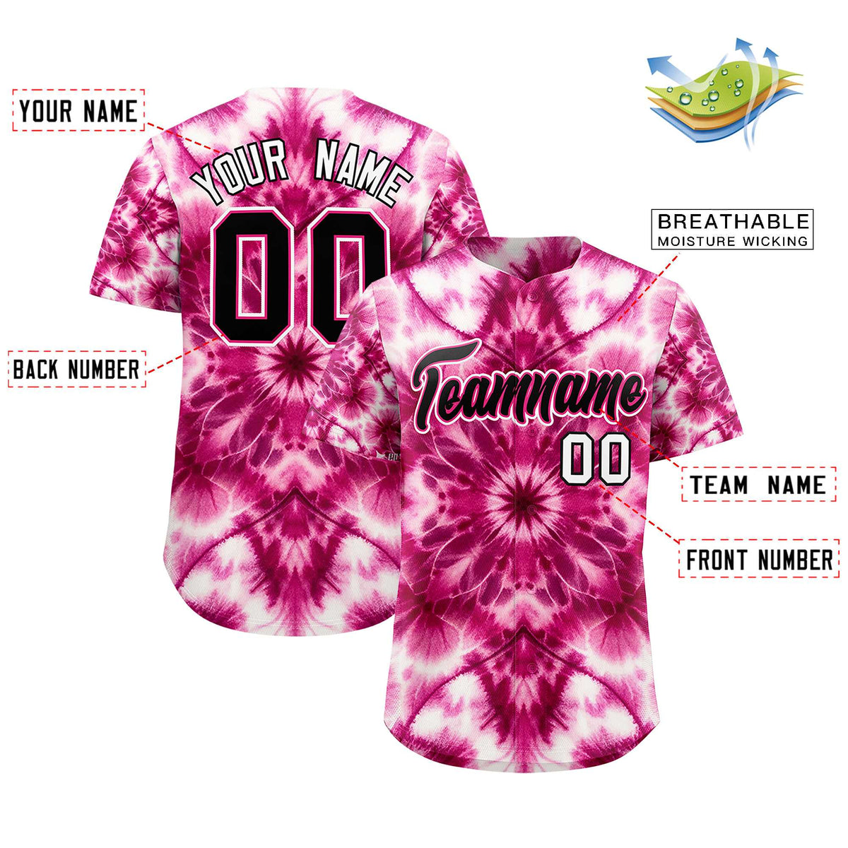 Custom Multi Color Tie-Dye Graffiti Pattern Authentic Baseball Jersey| KXKSHOP