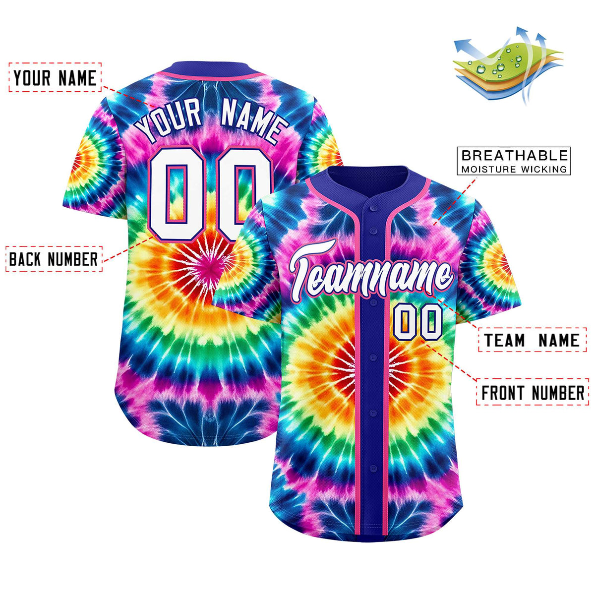 Custom Royal Tie-Dye Graffiti Pattern Authentic Baseball Jersey| KXKSHOP