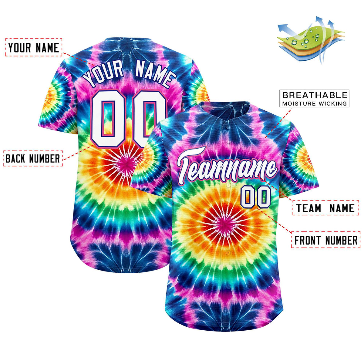 Custom Multi Color Tie-Dye Graffiti Pattern Authentic Baseball Jersey| KXKSHOP