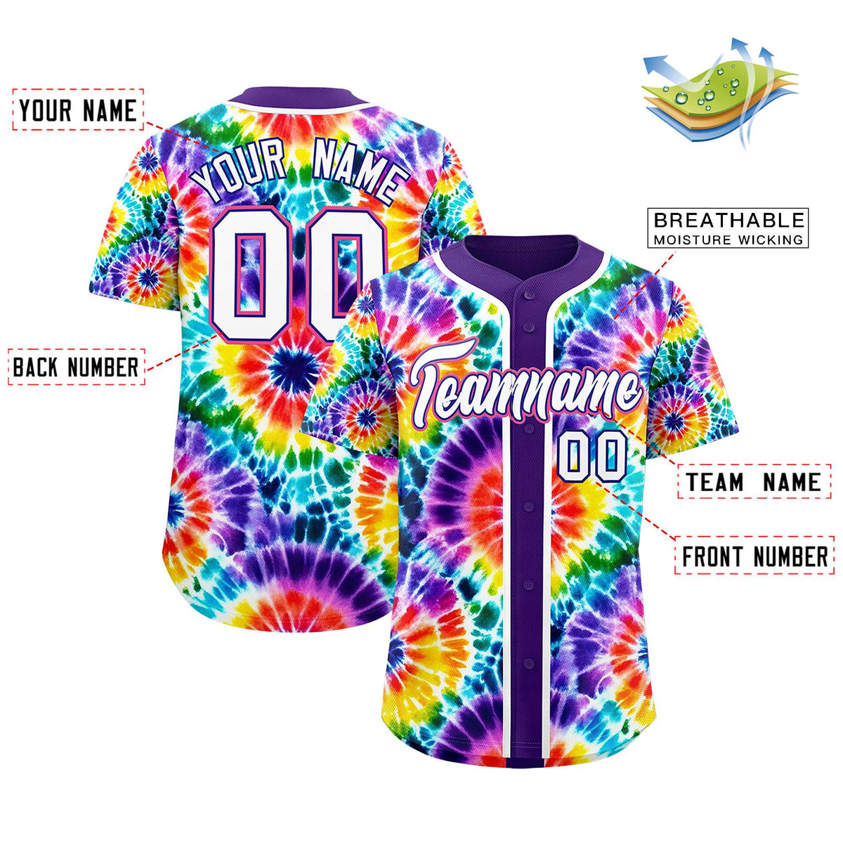 Custom Purple Tie-Dye Graffiti Pattern Authentic Baseball Jersey| KXKSHOP