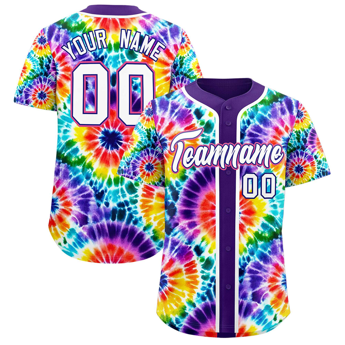 Custom Purple Tie-Dye Graffiti Pattern Authentic Baseball Jersey| KXKSHOP