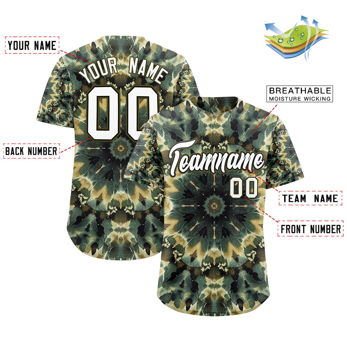 Custom Multi Color Tie-Dye Graffiti Pattern Authentic Baseball Jersey| KXKSHOP