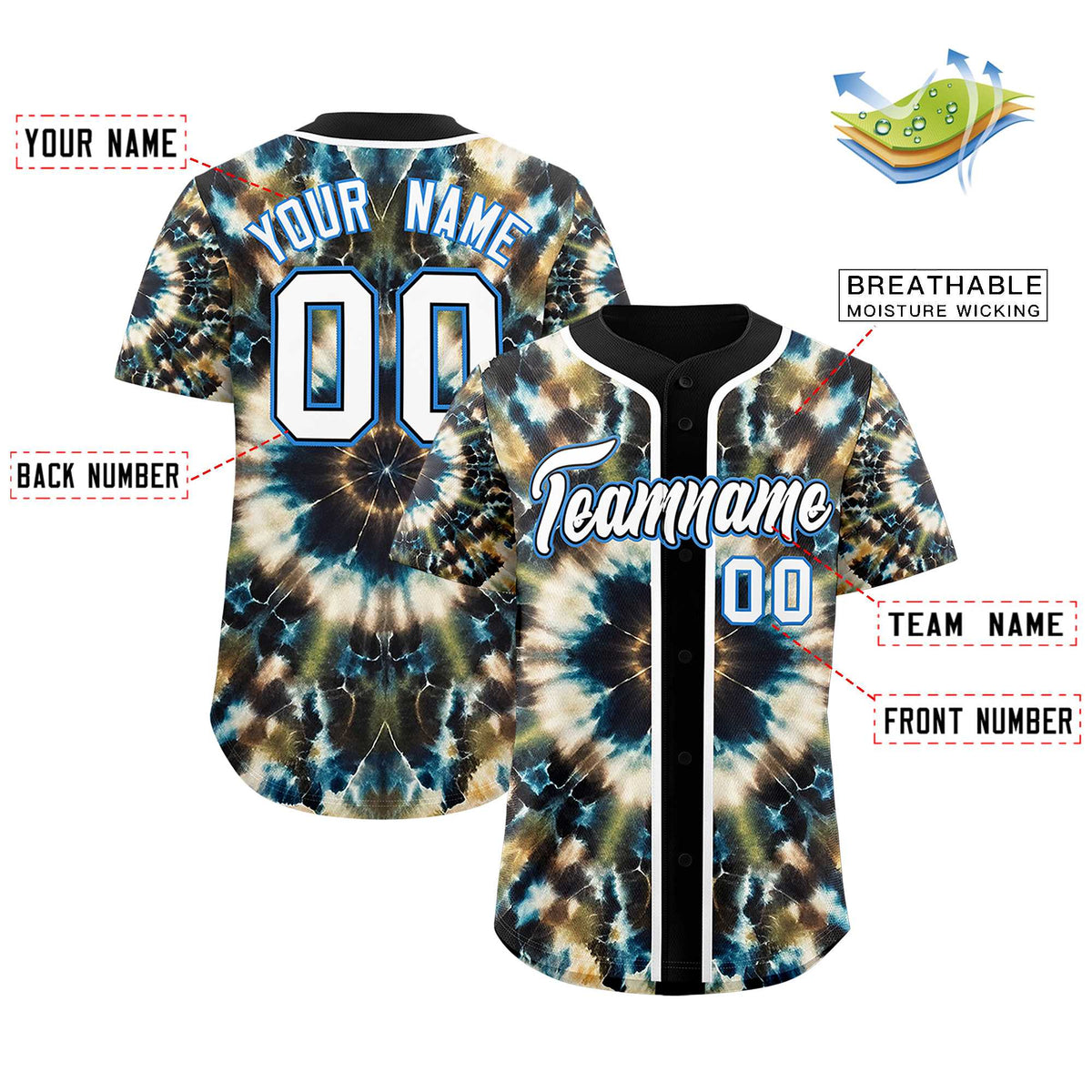Custom Black Tie-Dye Graffiti Pattern Authentic Baseball Jersey| KXKSHOP